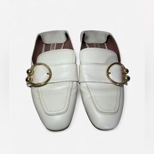 Bally White Loafers with Gold Buckle